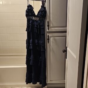 Chic Navy Ruffle Maxi Dress